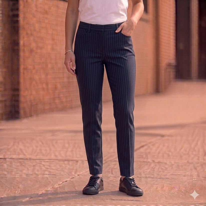 dkny womens pinstripe tailored dress pants size 10 dark stretch trousers by DKNY – trousers | RewearableUK