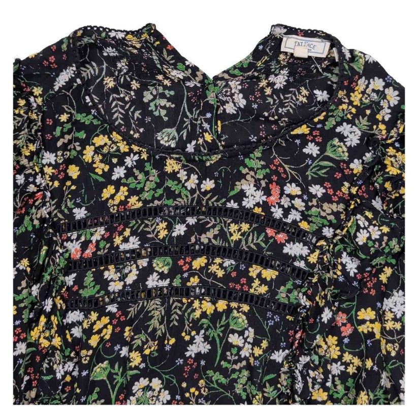 Fat Face Women's Black Floral Cold Shoulder Blouse UK 16 Frill Lace Trim – product photo 2 | RewearableUK