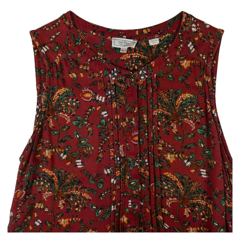 FatFace Top UK 12 Red Floral Print 100% Viscose Sleeveless Tunic Blouse by Fat Face – | RewearableUK