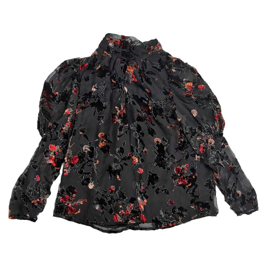 French Connection Guthren Top UK 10 Black Floral Velvet Burnout High Neck – product photo 1 | RewearableUK
