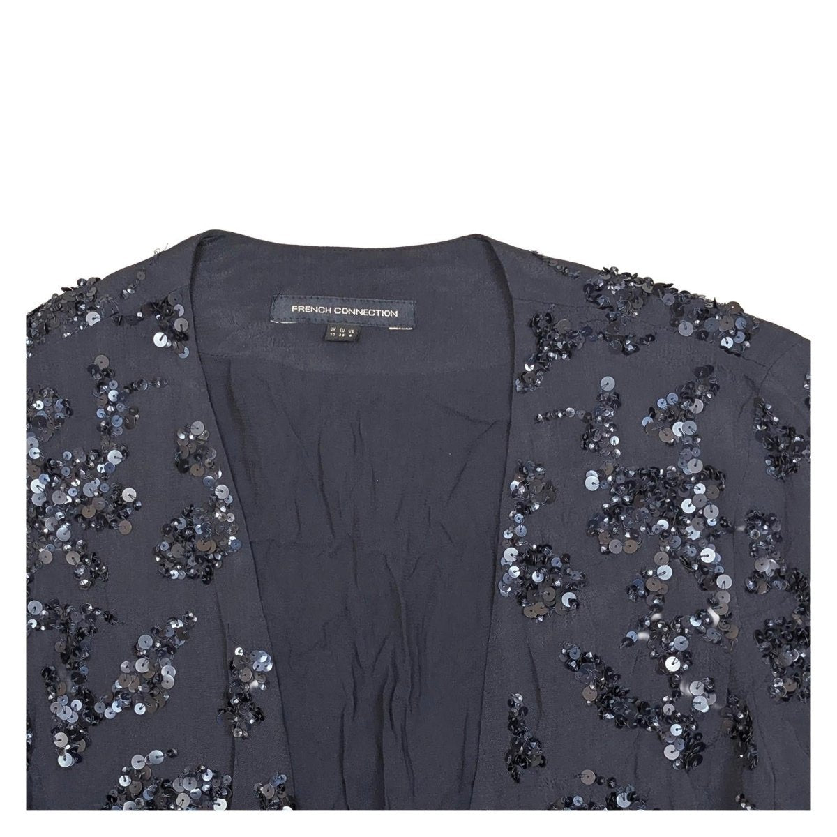 French Connection Sequin Jacket UK 10 Black Wrap Tie Kimono Party Evening Top by French Connection – | RewearableUK