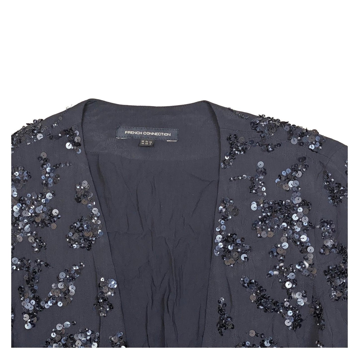 French Connection Sequin Jacket UK 10 Black Wrap Tie Kimono Party Evening Top by French Connection – | RewearableUK