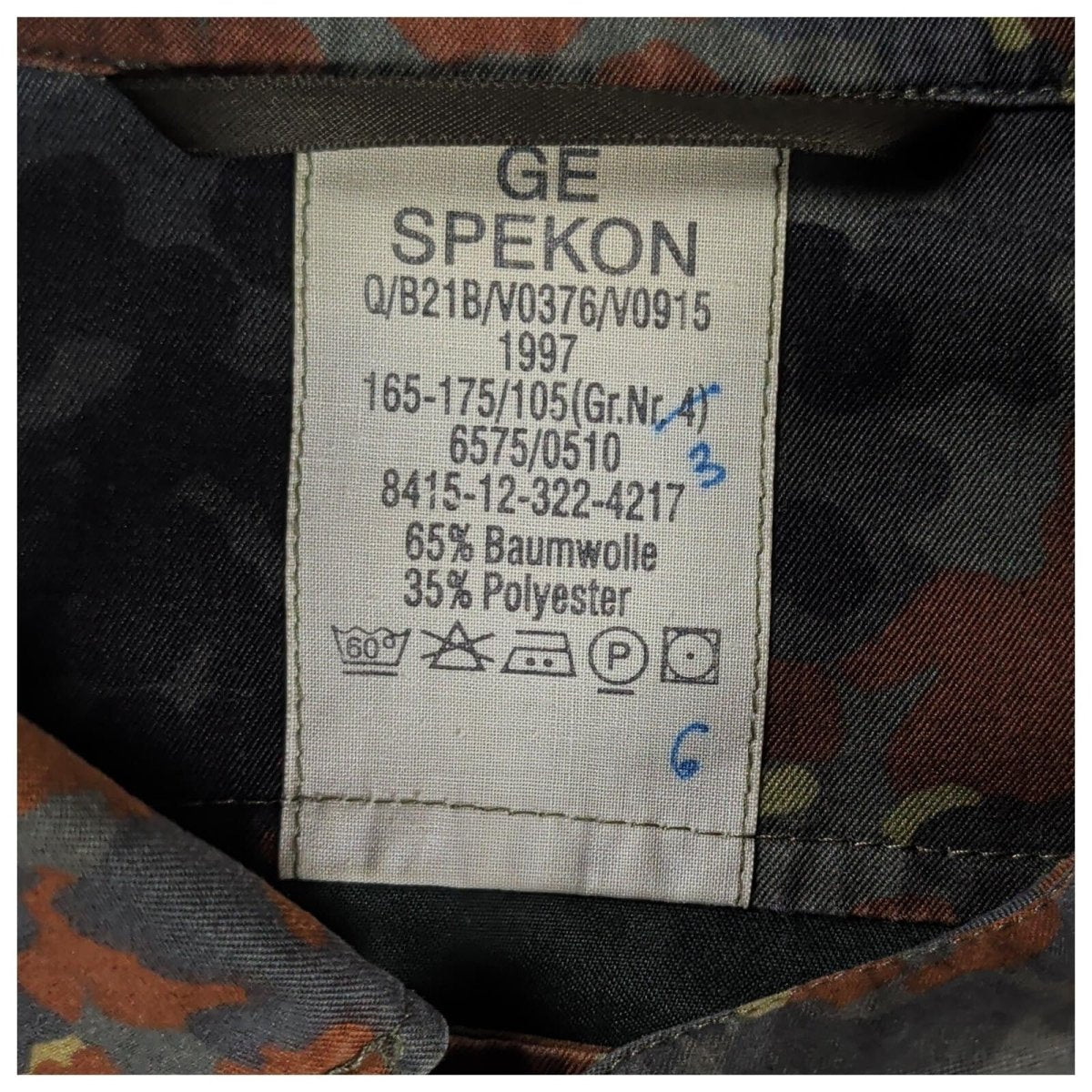 German Army Flecktarn Field Shirt Jacket 165-175/105 Large – product photo 7 | RewearableUK