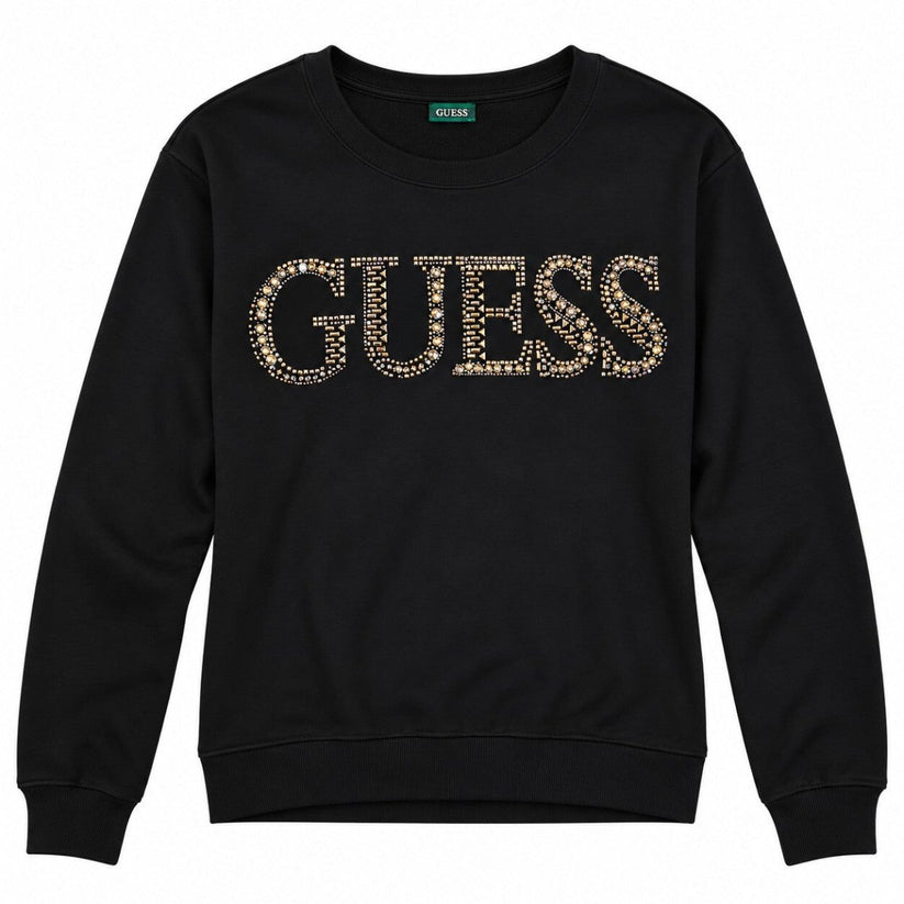 Guess Women Jumper S Black Studded Logo 82% Viscose 16% Polyamide 2% Elastane – product photo 1 | RewearableUK