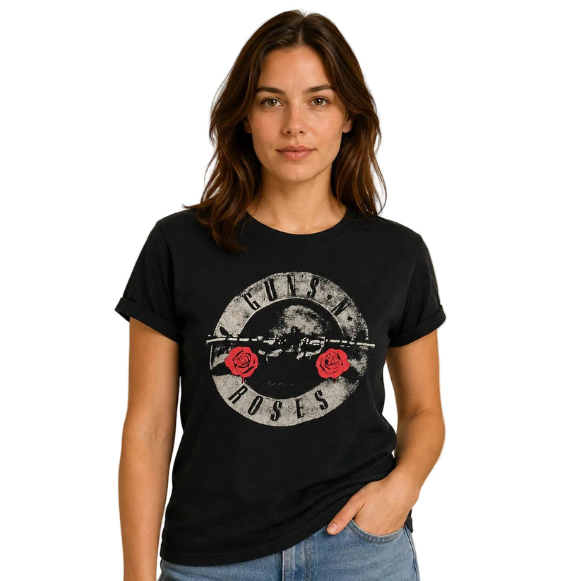 Guns N' Roses Bullet Logo Women's T-Shirt M Black Roly Distressed Tee – Music T-Shirt product photo 1 | RewearableUK
