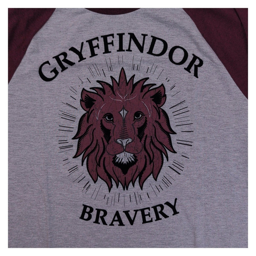 Harry Potter Gryffindor Bravery Men's Raglan T-Shirt L Grey Burgundy Lion – product photo 4 | RewearableUK