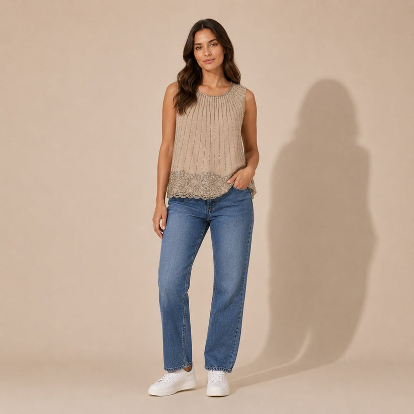 Hobbs Amersham Silk Beaded Top UK 16 Oyster NWT – Top product photo 1 | RewearableUK