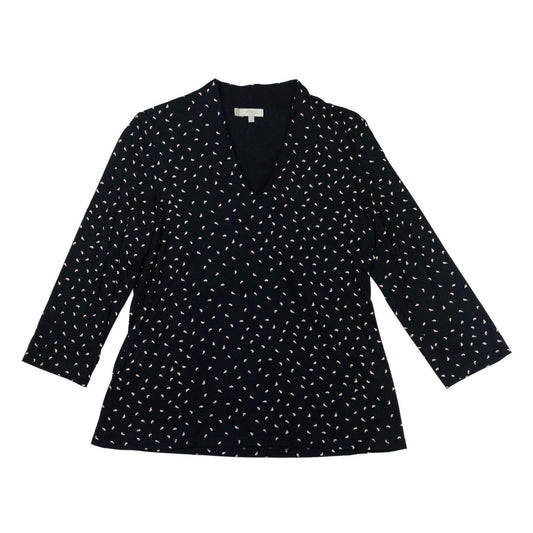 Hobbs London Black Abstract Print Top Size L V - Neck 3/4 Sleeve Jersey Stretch by Hobbs – | RewearableUK