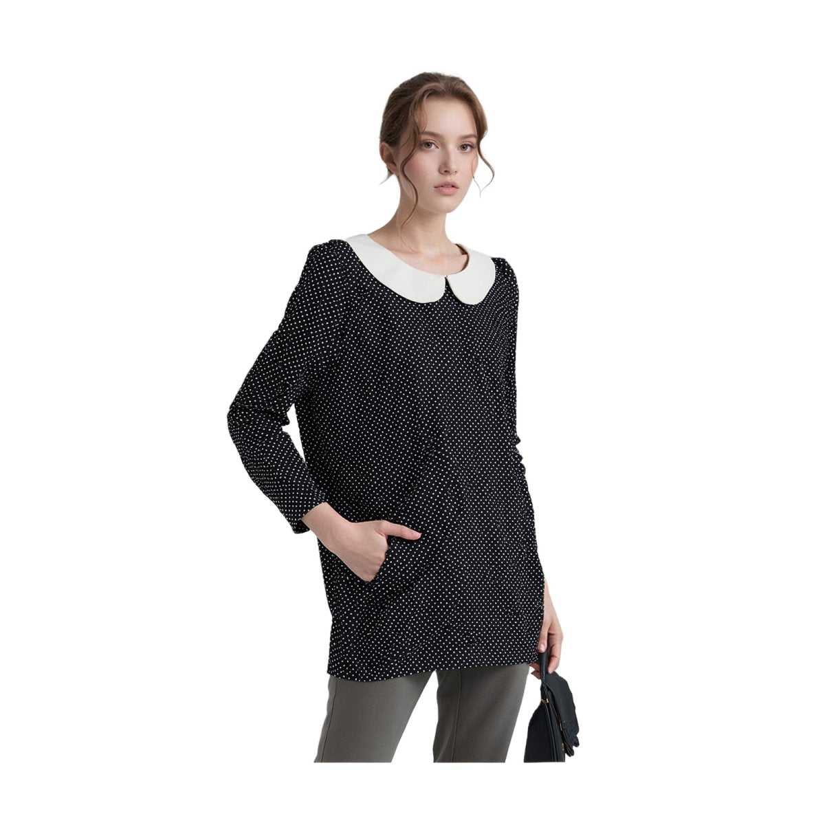 Hobbs London Polka Dot Top Size S Peter Pan Collar 3/4 Sleeve Mod Black Jersey by Hobbs – blouse | RewearableUK
