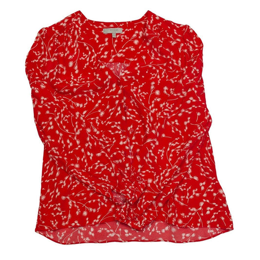 Hobbs London Red Viscose Blouse Size UK 12 US 8 White Floral Dandelion V - Neck by Hobbs – | RewearableUK