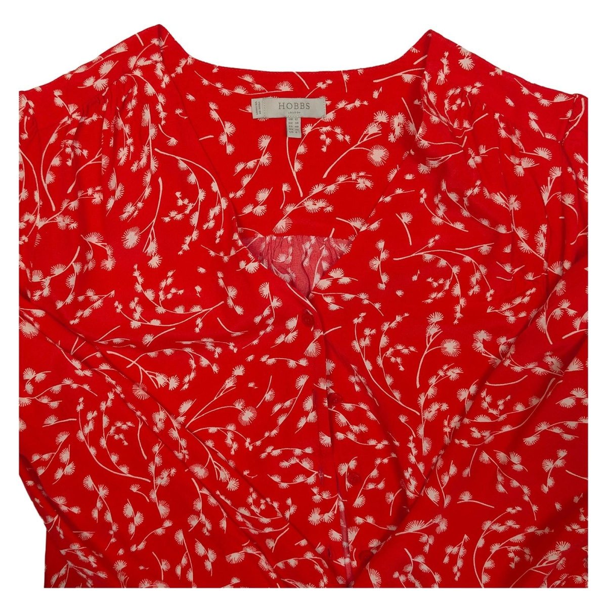 Hobbs London Red Viscose Blouse Size UK 12 US 8 White Floral Dandelion V - Neck by Hobbs – | RewearableUK