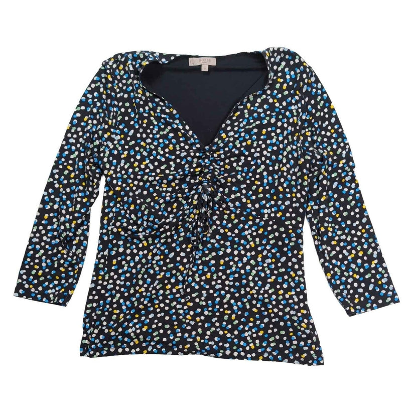 Hobbs London Women’s Spot Print Ruched Top Size M Black 3/4 Sleeve – product photo 1 | RewearableUK