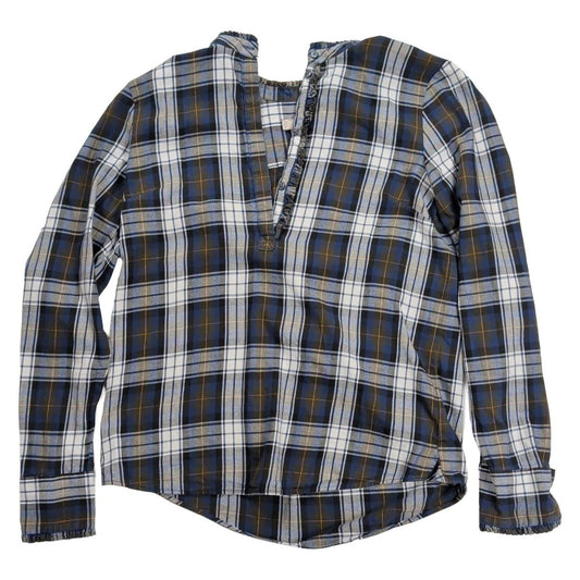 Hobbs Navy Check Cotton Ruffle Blouse – UK 8 – product photo 1 | RewearableUK