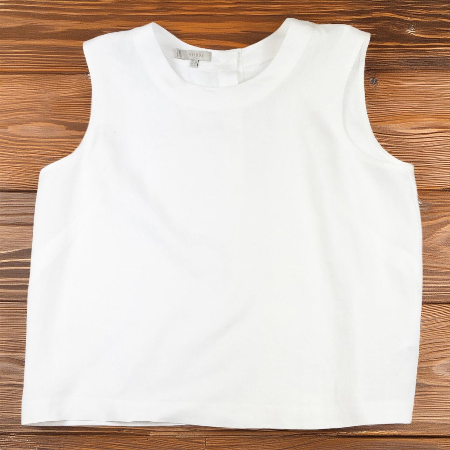 Hobbs Top Blouse UK 14 White 100% Linen Sleeveless Button Back NWOT by Hobbs – | RewearableUK