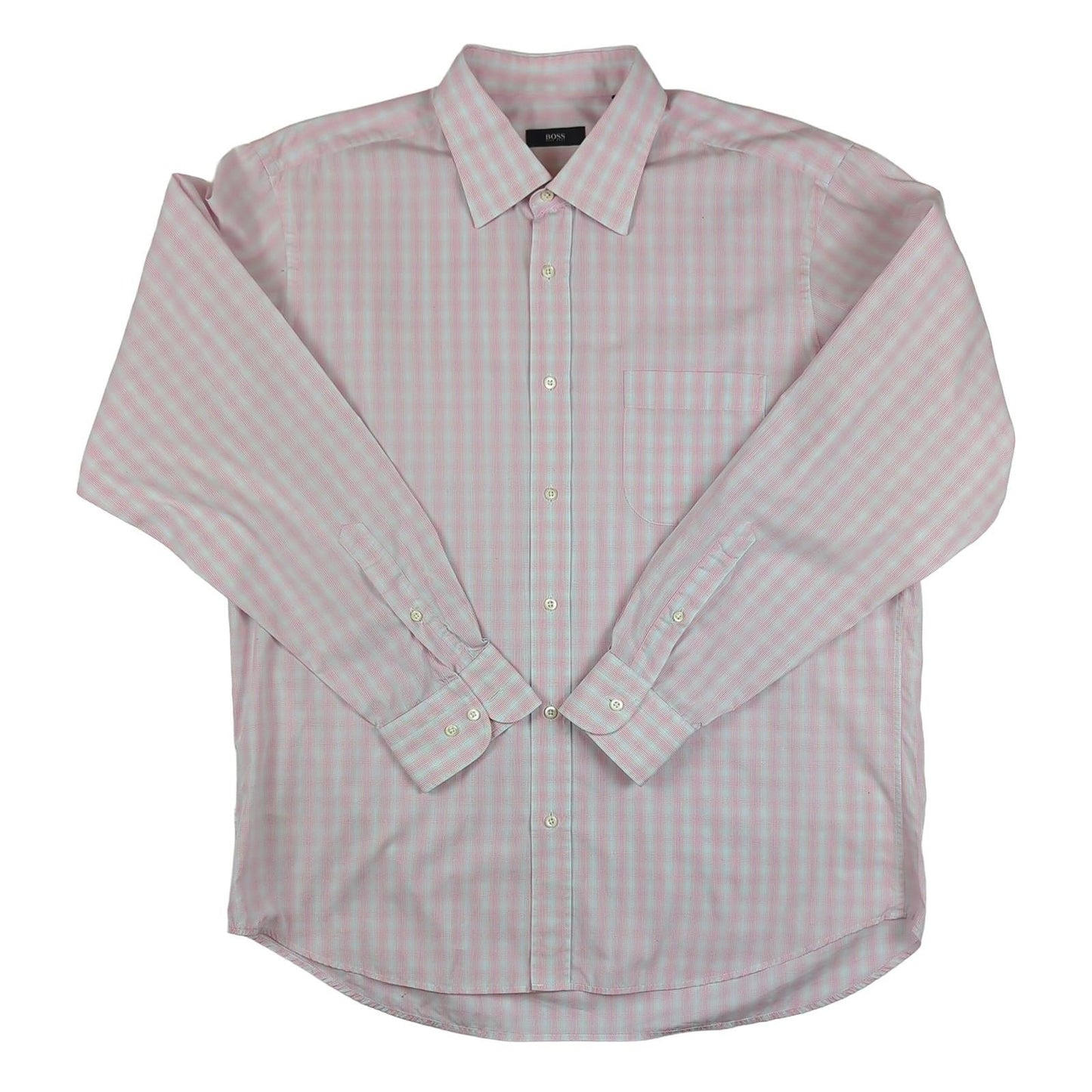 Hugo Boss Hugo Boss Men's Pink Check Cotton Shirt Size 44 Long Sleeve Casual Used shirt RewearableUK