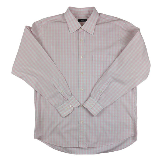 Hugo Boss Hugo Boss Men's Pink Check Cotton Shirt Size 44 Long Sleeve Casual Used shirt RewearableUK