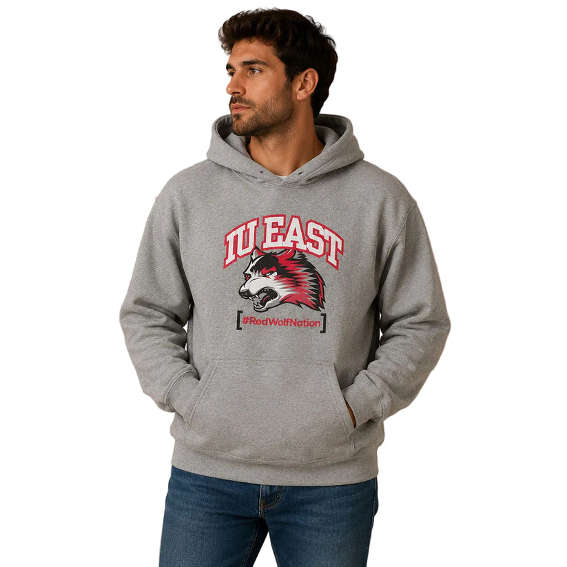 IU East Red Wolves College Hoodie XL Grey Graphic Pullover – Sweater & Hoodie product photo 1 | RewearableUK