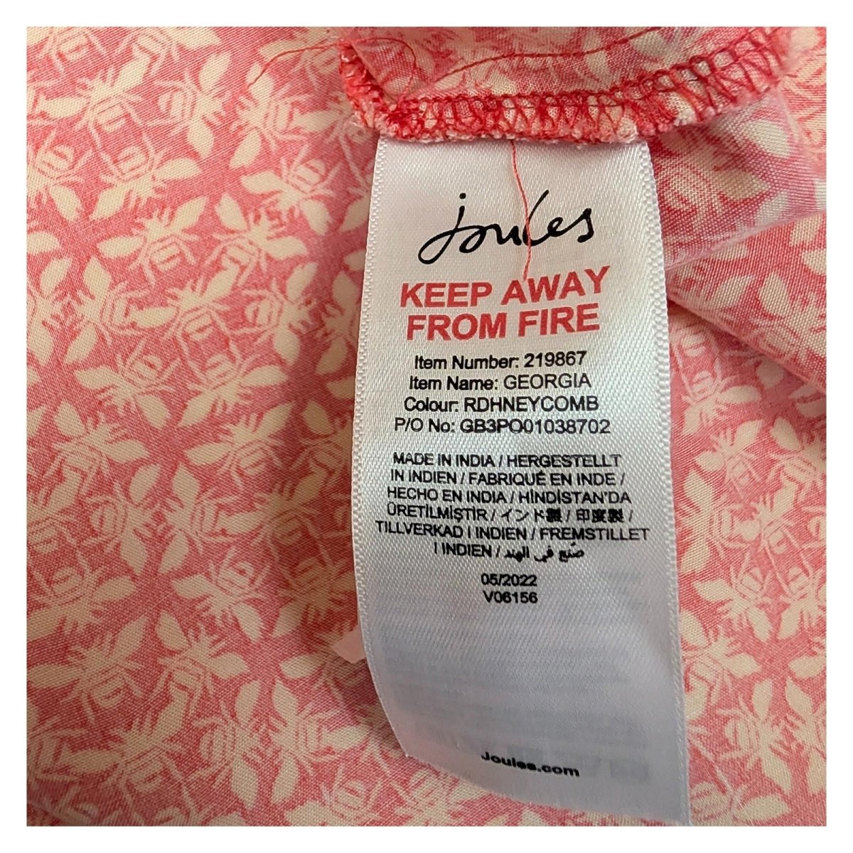Joules Georgia Top Size UK 14 Red Bee Print Viscose Long Sleeve Collarless Blous by Joules – | RewearableUK