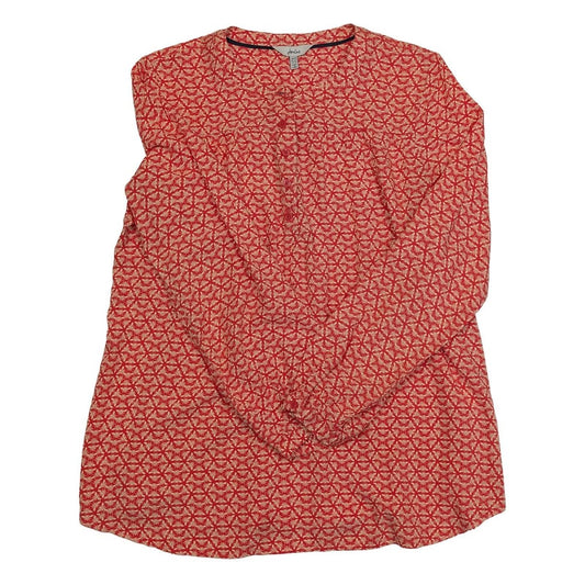 Joules Georgia Top Size UK 14 Red Bee Print Viscose Long Sleeve Collarless Blous by Joules – | RewearableUK