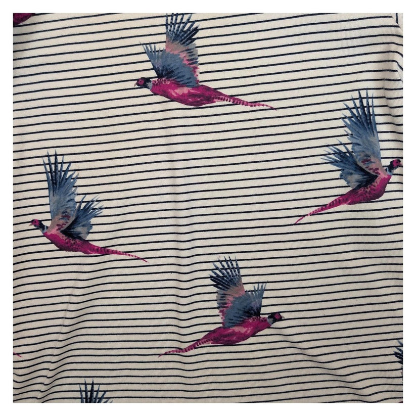 Joules Harbour Top Size UK 12 US 8 Pheasant Print Stripe Cotton Boat Neck Shirt by Joules – | RewearableUK