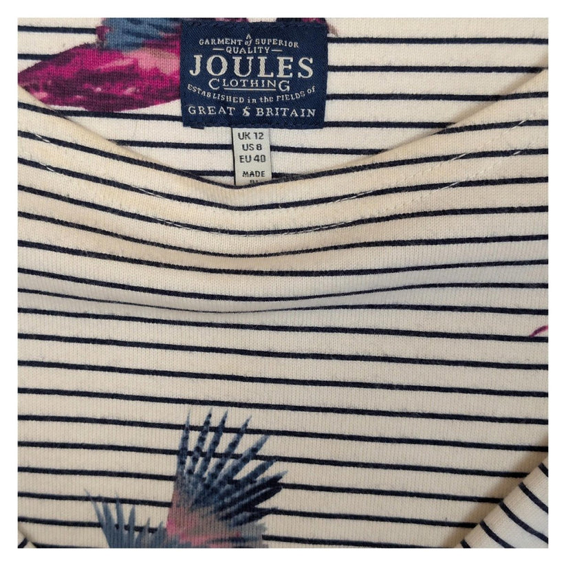 Joules Harbour Top Size UK 12 US 8 Pheasant Print Stripe Cotton Boat Neck Shirt by Joules – | RewearableUK