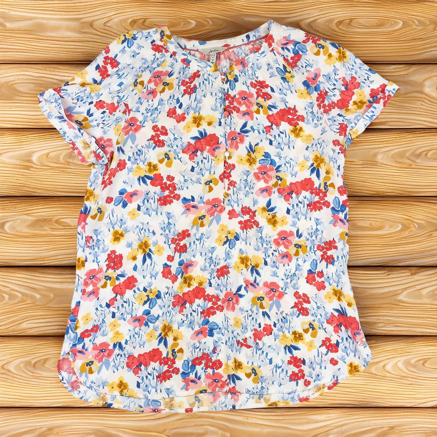 Joules Woman Floral Top Size UK 10 Edana Cream Viscose Short Sleeve Button Summe by Joules – | RewearableUK