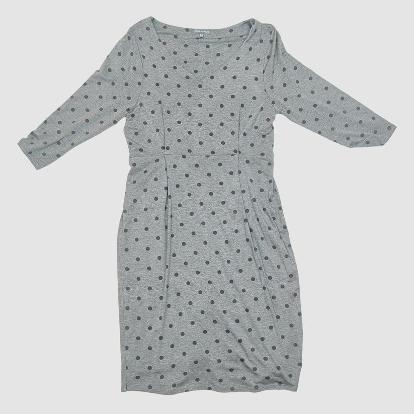 Laura Ashley Grey Polka Dot Dress UK 12 Knee Length V Neck Fitted by Laura Ashley – | RewearableUK