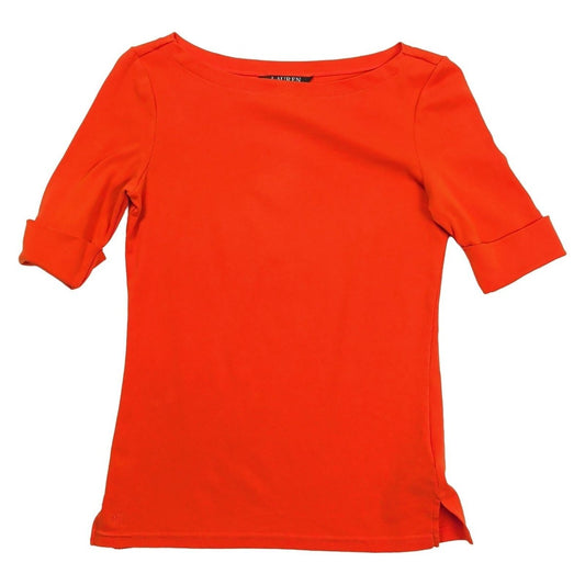 Lauren Ralph Lauren Red Orange Boat Neck Top XS Stretch Cotton Elbow Sleeve – product photo 1 | RewearableUK