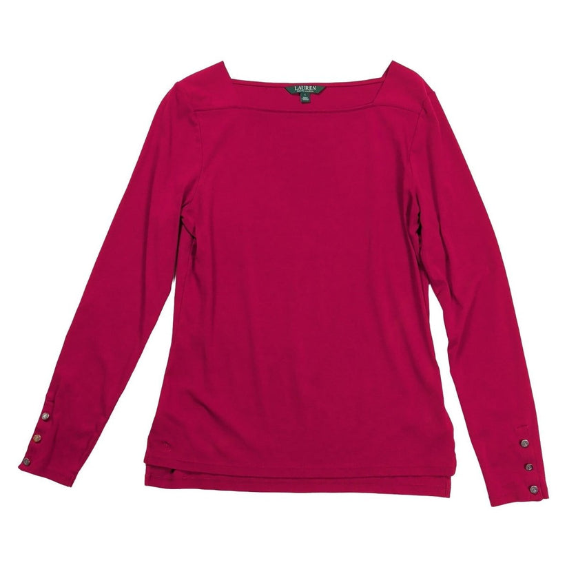 Lauren Ralph Lauren Top Women L Magenta Square Neck Long Sleeve Button Cuff – product photo 1 | RewearableUK