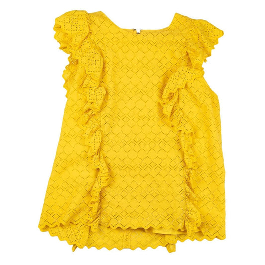 Lauren Ralph Lauren Woman Yellow Eyelet Top Size M Cotton Ruffle Sleeve Summer by Lauren Ralph Lauren – | RewearableUK