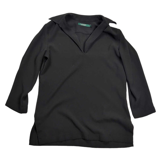 Lauren Ralph Lauren Women's Tunic Top S Black Collared V Neck 3/4 Sleeve – product photo 1 | RewearableUK
