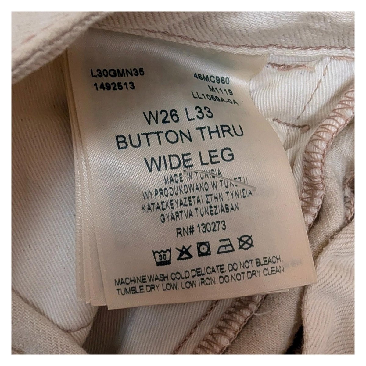 lee women size w26 l33 beige high rise wide leg button fly trousers jeans by Lee – | RewearableUK