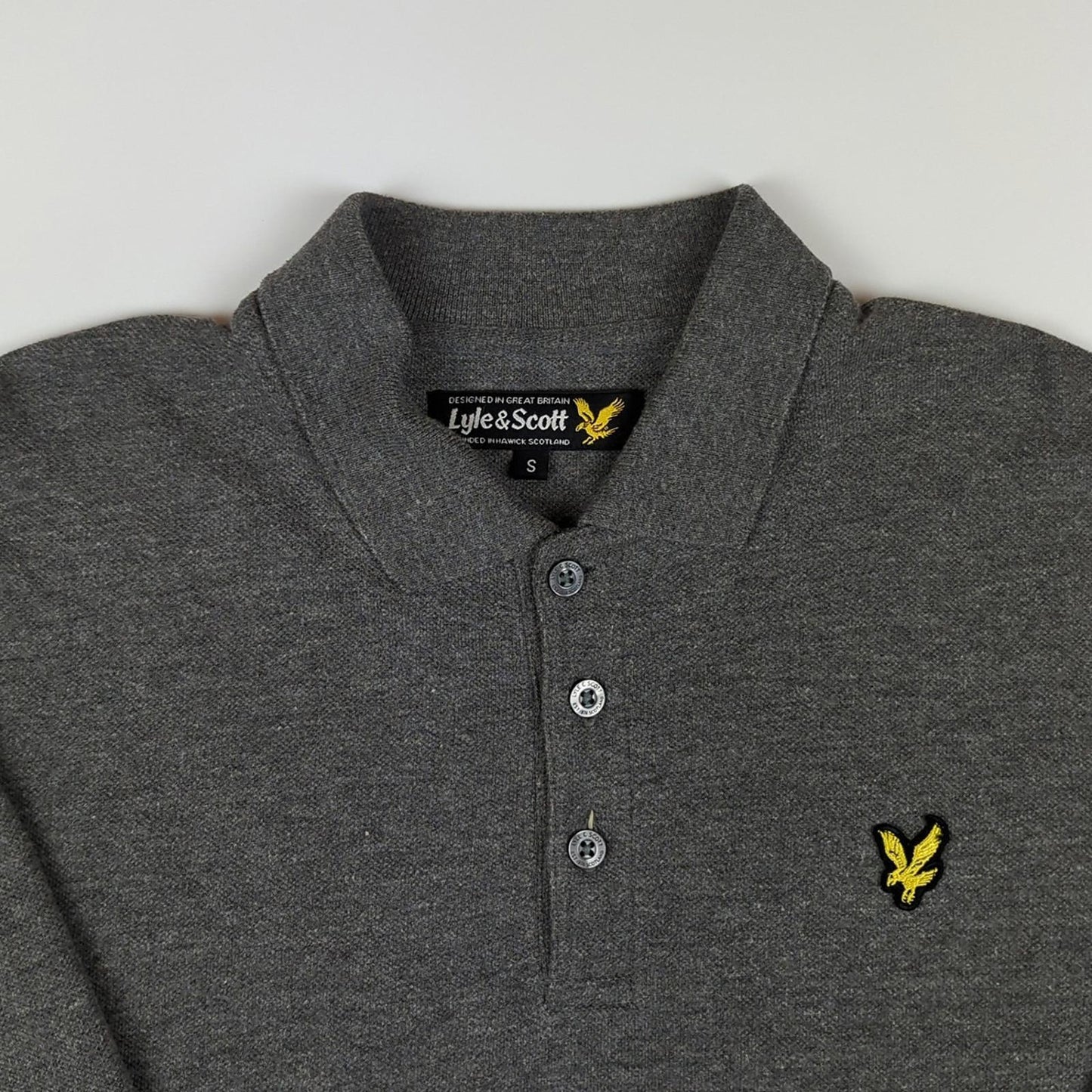 Lyle & Scott Lyle & Scott Mens Polo Shirt Long Sleeve Top Size S Small Grey Cotton Casual Wea POLO RewearableUK