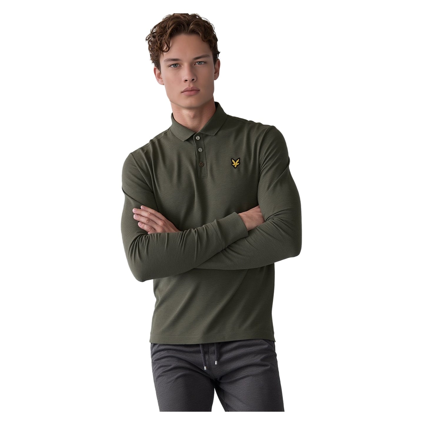 Lyle & Scott Lyle & Scott Mens Polo Shirt Long Sleeve Top Size S Small Grey Cotton Casual Wea POLO RewearableUK