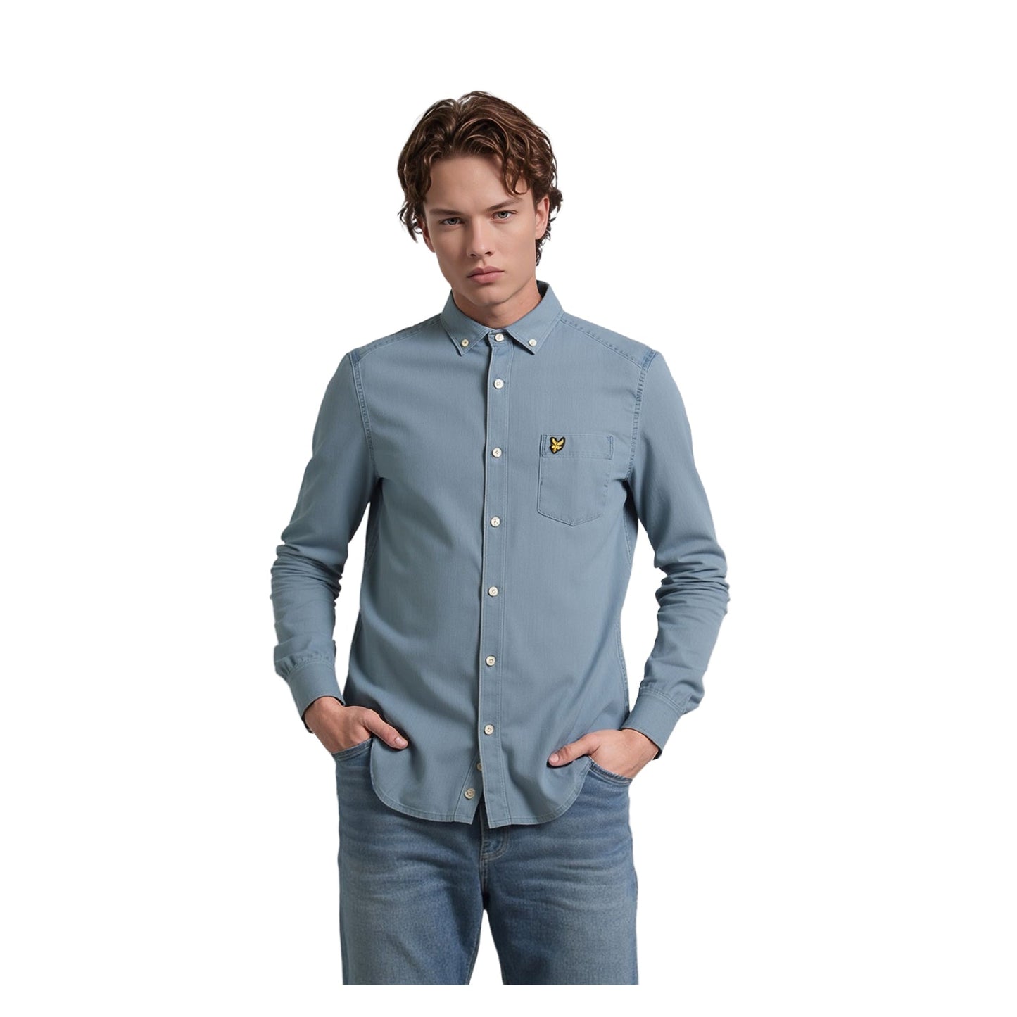 Lyle & Scott Lyle & Scott Mens Shirt Size S Small Sky Blue Denim Look Long Sleeve Casual Top shirt RewearableUK