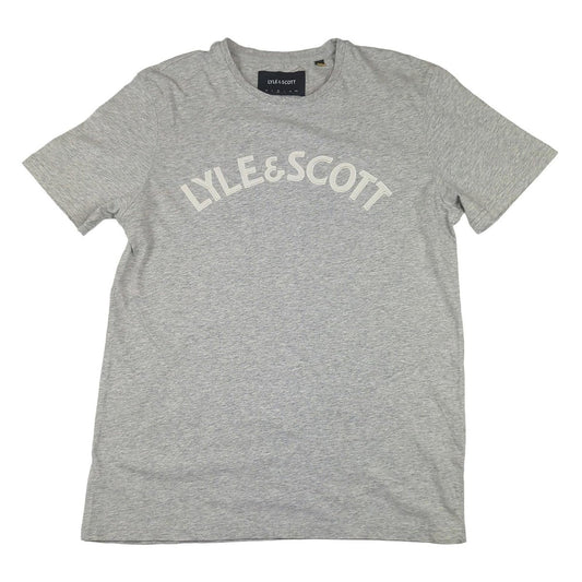 Lyle & Scott Lyle & Scott T-Shirt Mens M Medium Grey Crew Neck Cotton Casual White Logo Top shirt RewearableUK