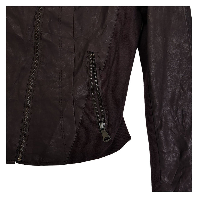 Marc New York Andrew Marc Womens Dark Brown Faux Leather Biker Jacket Size M – product photo 3 | RewearableUK
