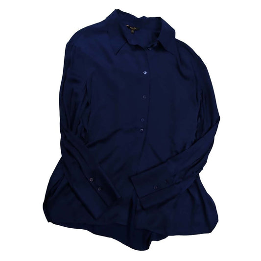 Massimo Dutti Navy Puff Sleeve Stretch Shirt – Size L – product photo 1 | RewearableUK