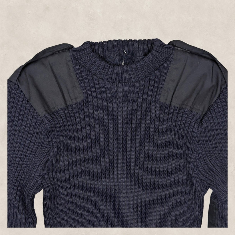 Military Surplus Commando Jumper Mens XS Navy Ribbed Shoulder Elbow Patches – product photo 6 | RewearableUK