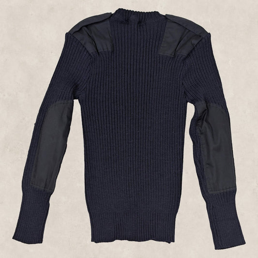 Military Surplus Commando Jumper Mens XS Navy Ribbed Shoulder Elbow Patches – product photo 1 | RewearableUK