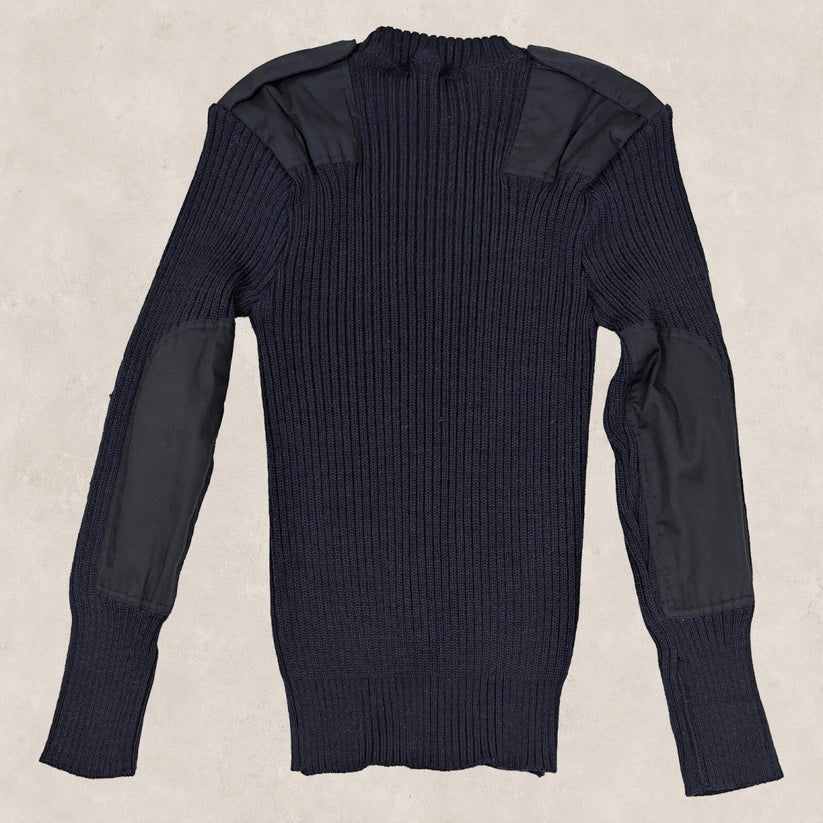 Military Surplus Commando Jumper Mens XS Navy Ribbed Shoulder Elbow Patches – product photo 1 | RewearableUK