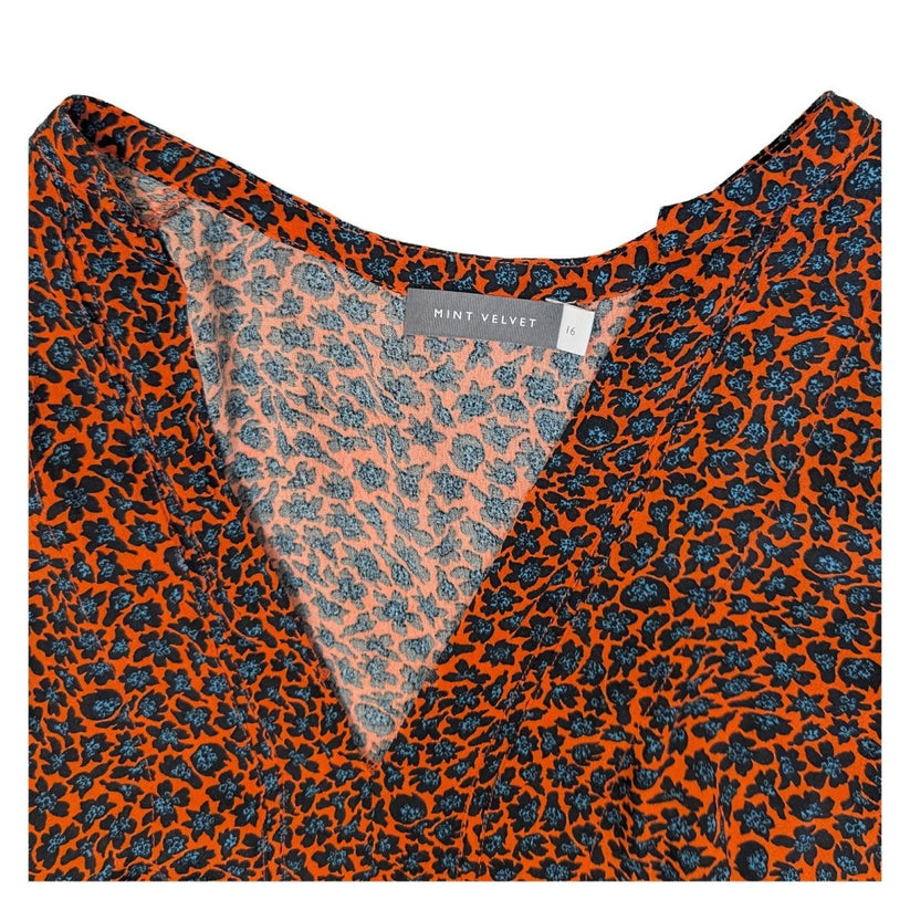 Mint Velvet Top Size UK 16 Orange Black Animal Print V - Neck Long Sleeve Blouse by Mint Velvet – | RewearableUK