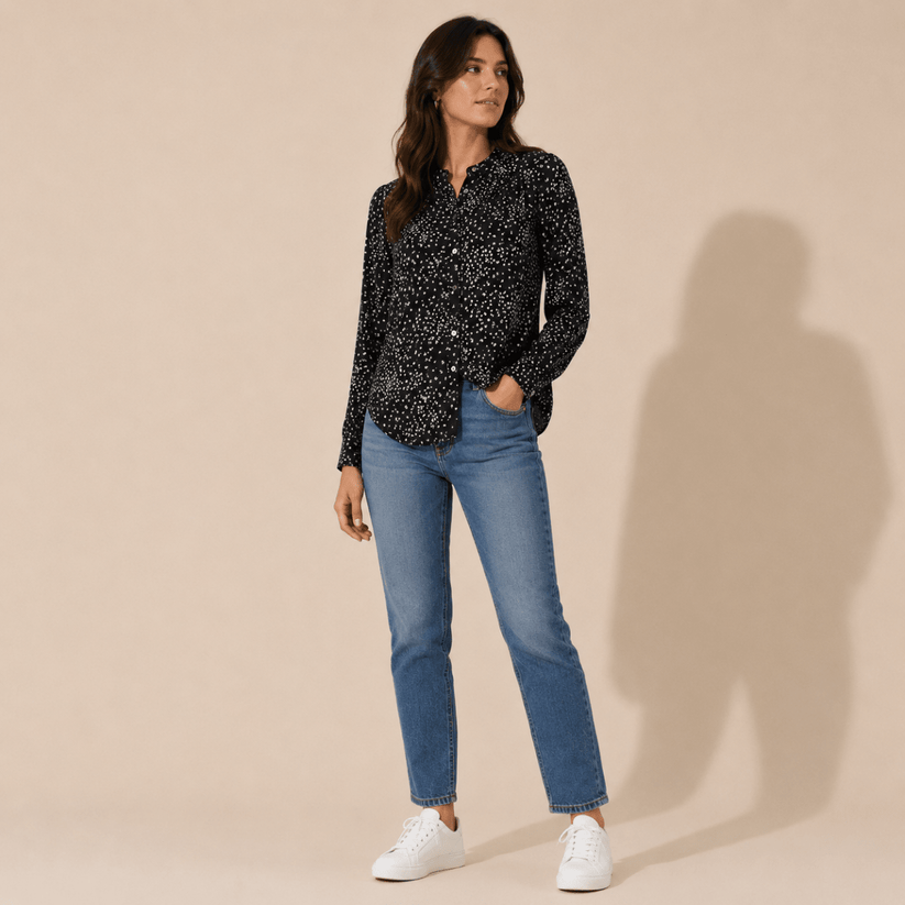 Monsoon Black Star Print Viscose Blouse – UK 12 – Top product photo 1 | RewearableUK