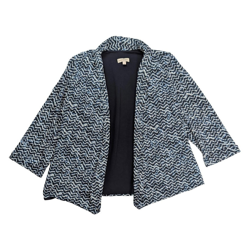 Monsoon Blazer Jacket Size L Navy Blue White Pattern Open Front 3/4 Sleeve by Monsoon – blouse | RewearableUK