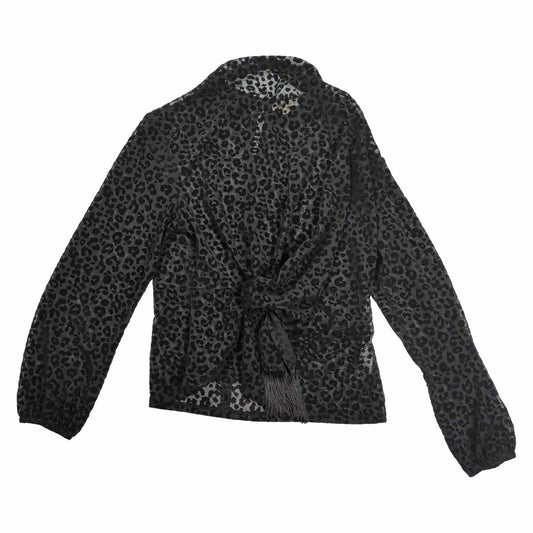 Monsoon Deb Devore Leopard Top M Black Sheer Flocked Tie Waist Long Sleeve – product photo 1 | RewearableUK