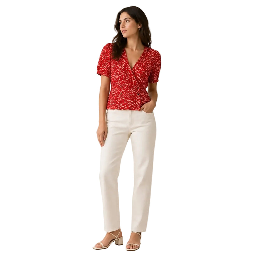 Monsoon Red Polka Dot Wrap Style Blouse Top M UK 12 V - Neck by Monsoon – blouse | RewearableUK