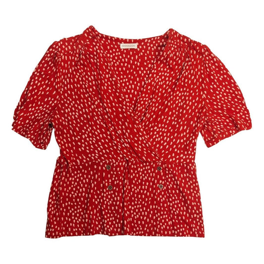 Monsoon Red Polka Dot Wrap Style Blouse Top M UK 12 V - Neck by Monsoon – blouse | RewearableUK