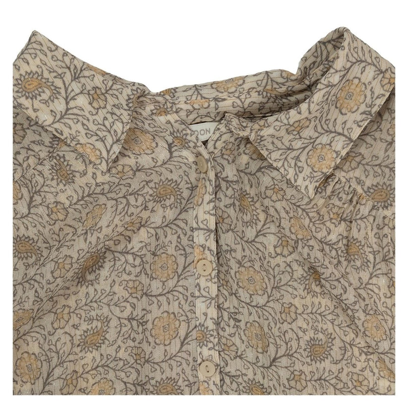 Monsoon Shirt Size L Beige Floral Metallic Thread Sheer Lightweight Top by Monsoon – blouse | RewearableUK