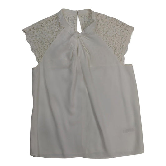 Monsoon top size 12 white sheer lace shoulder high neck sleeveless blouse by Monsoon – | RewearableUK