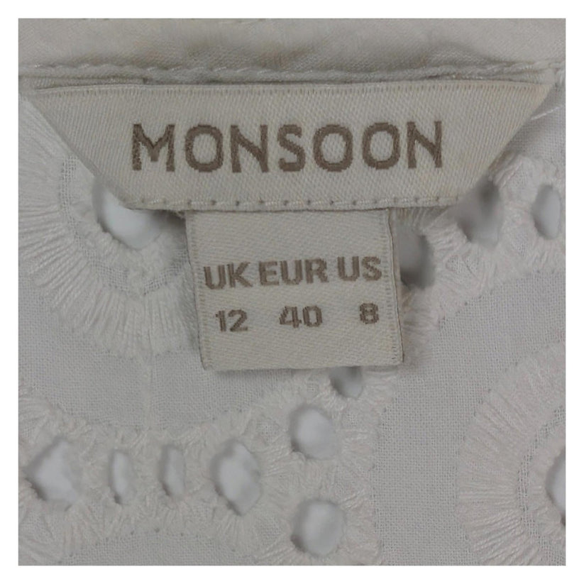 Monsoon White Broderie Anglaise Top Size 12 Sleeveless Cotton Tunic by Monsoon – blouse | RewearableUK
